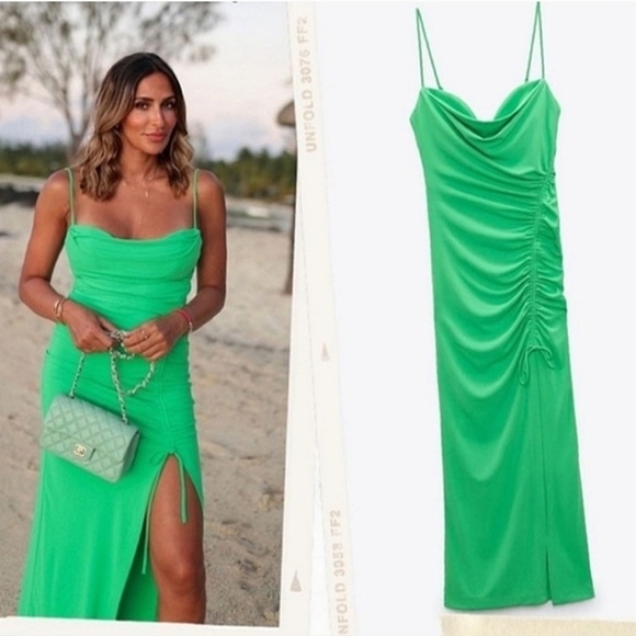 ZARA draped midi dress green size xs - Picture 12 of 16